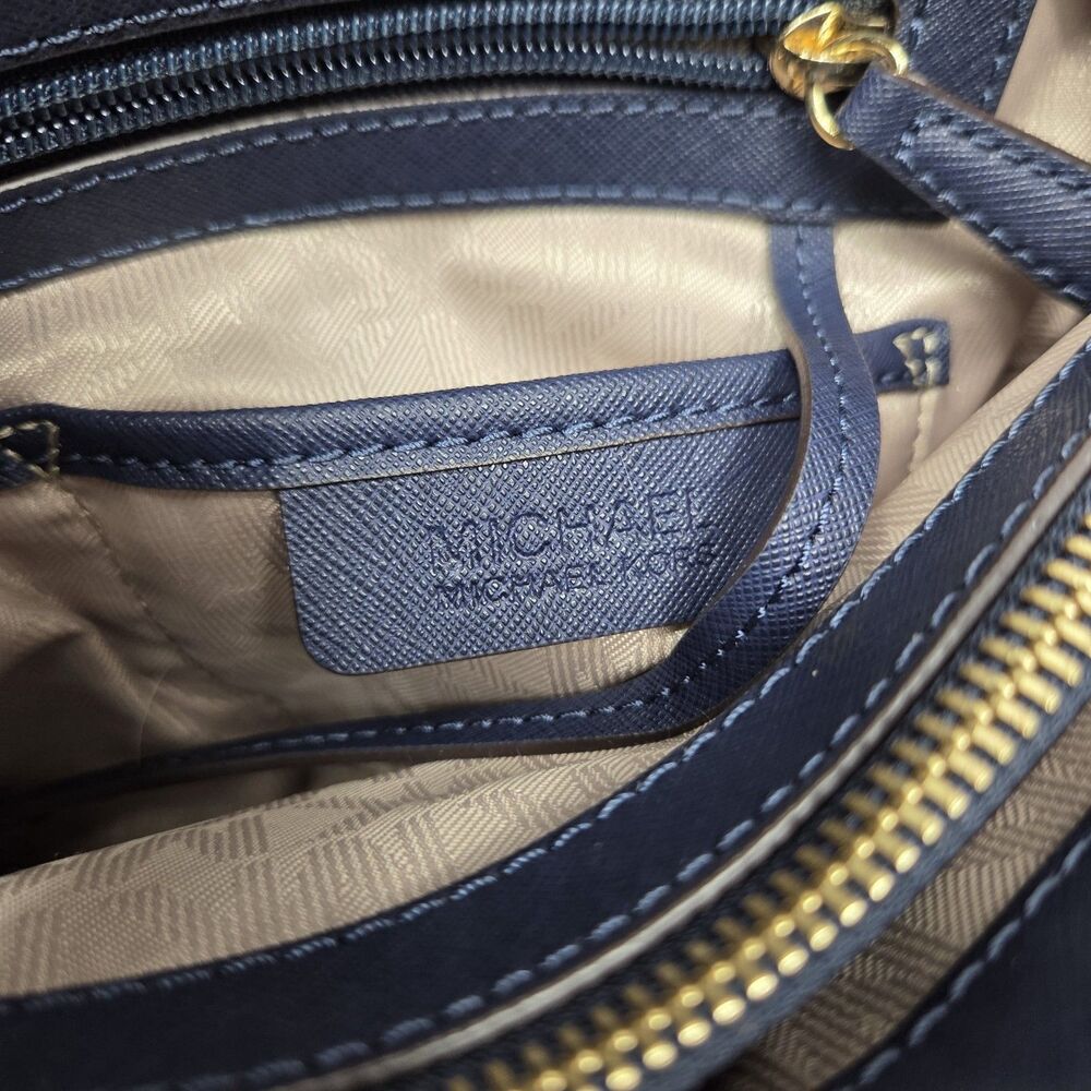 Michael Kors Saffiano Leather Cynthia Convertible Satchel Bag Small Navy Blue - Picture 15 of 16